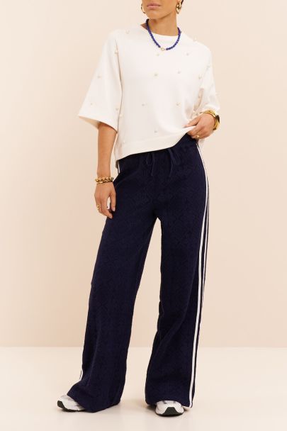 Dark blue lace trousers with side stripes