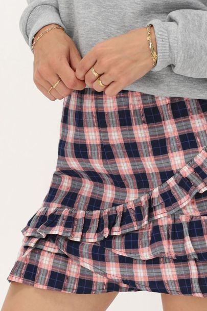 Dunkelblauer Rock mit rosa Karomuster und Lurex