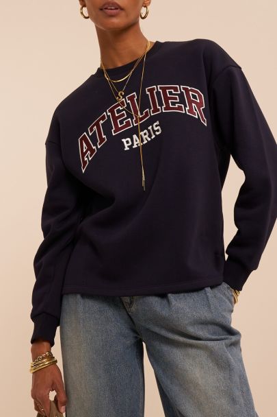 Sweat bleu foncé 'Atelier Paris' satiné