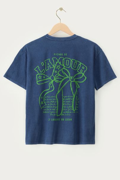Donkerblauwe T-shirt "Avenue de L'amour"
