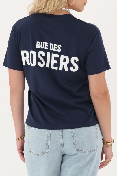 Donkerblauw T-shirt "Rue des Rosiers"