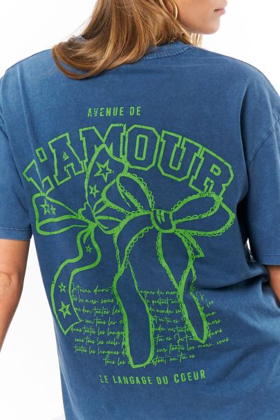 Donkerblauwe T-shirt "Avenue de L'amour"