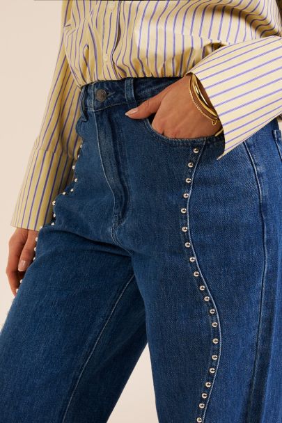 Dark blue wide leg jeans with wavy studs