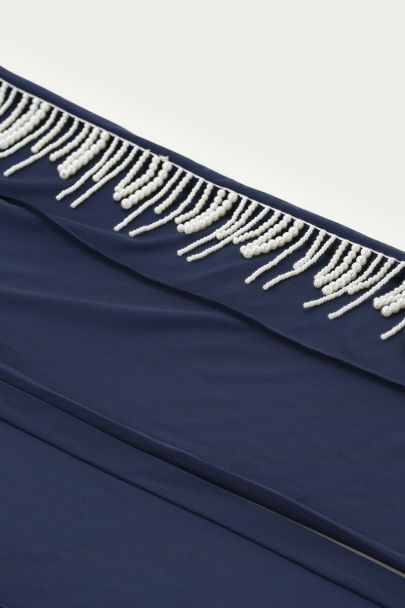 Dark blue wide leg trousers with faux pearls