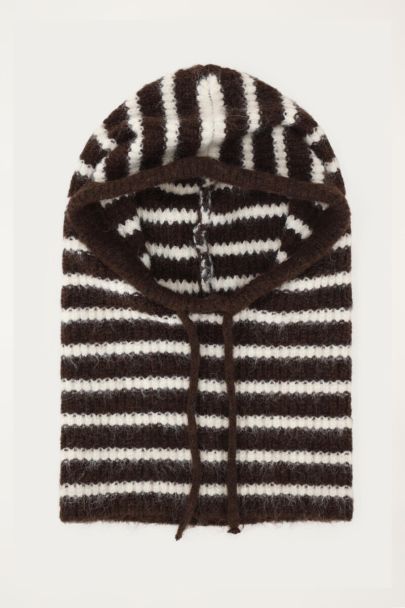 Cagoule ray&eacute;e marron fonc&eacute; et blanc