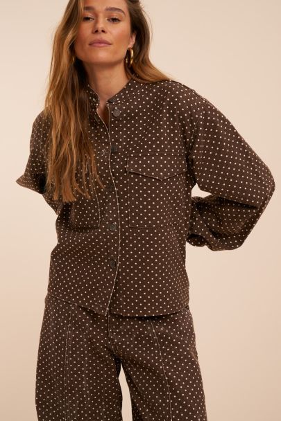 Donkerbruin denim jacket met polkadots