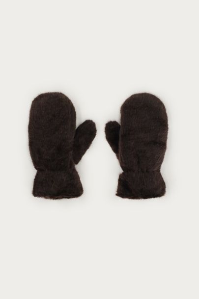 Moufles en fausse fourrure marron foncé 