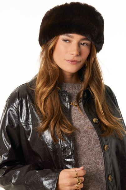 Stirnband aus dunkelbraunem Kunstfell