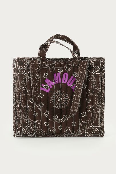 Dark brown L'amour shopper with bandana print