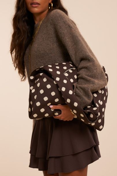 Donkerbruine grote shopper met beige polkadots