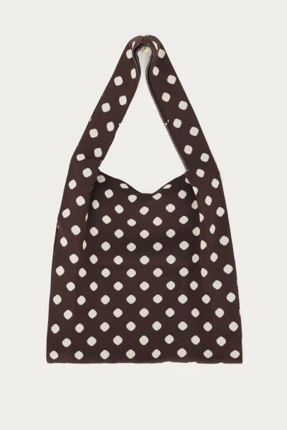 Donkerbruine grote shopper met beige polkadots