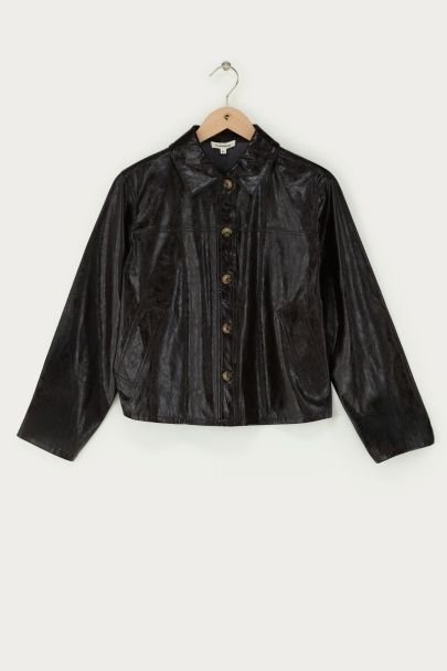 Donkerbruine PU blouse met knopen