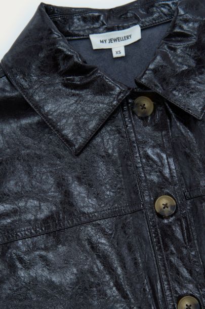 Donkerbruine PU blouse met knopen