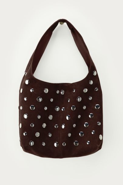 Donkerbruine schoudertas met grote studs