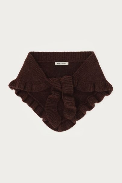 Dark brown triangle scarf with ruffles