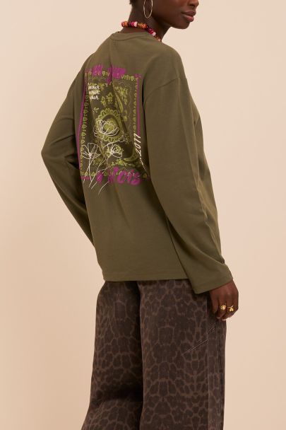 Dunkelgrünes Langarmshirt mit Paisley-Backprint
