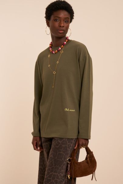 Dunkelgrünes Langarmshirt mit Paisley-Backprint