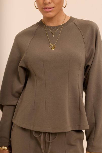 Dunkelgr&uuml;nes Sweatshirt mit Barrel-&Auml;rmeln