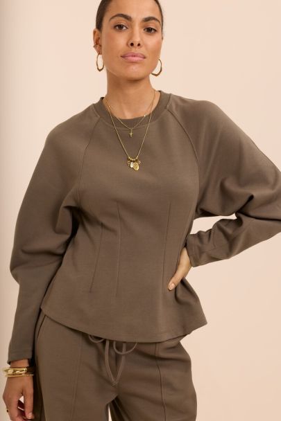 Dunkelgr&uuml;nes Sweatshirt mit Barrel-&Auml;rmeln
