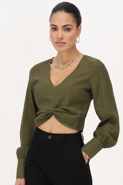 Donkergroene top met knoop & structuur