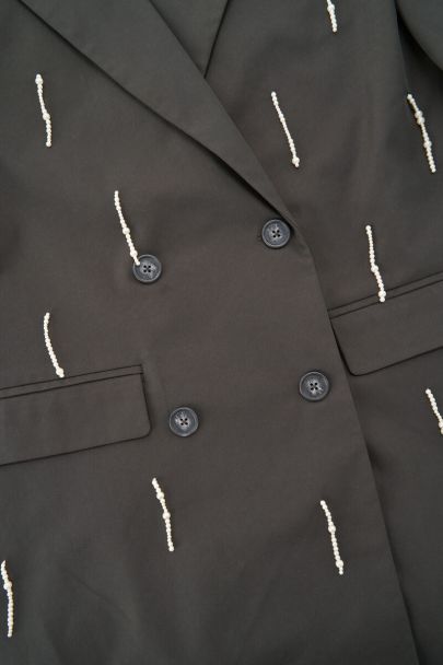 Donkergrijze blazer jurk met imitatieparels