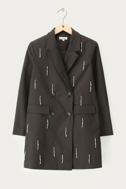 Donkergrijze blazer jurk met imitatieparels
