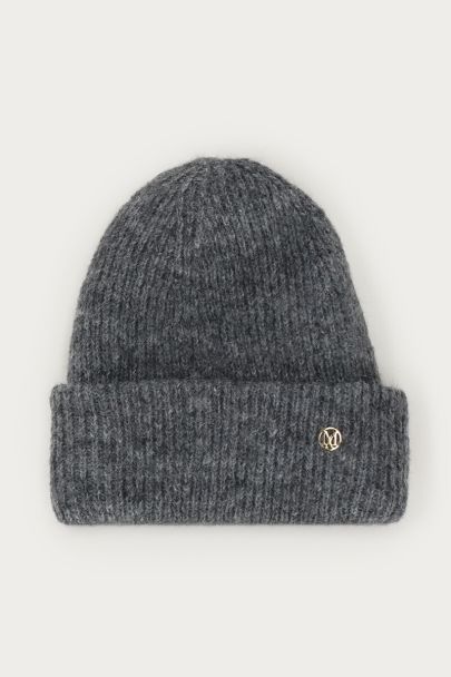 Donkergrijze gebreide beanie