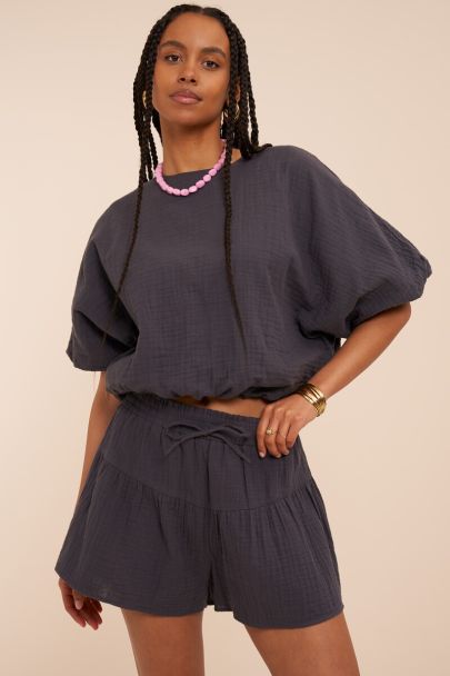 Top en mousseline gris fonc&eacute; en forme de ballon