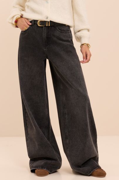 Donkergrijze wide leg jeans