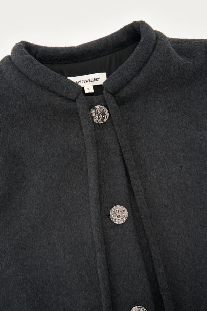 Donkergrijs wollen gilet met knopen