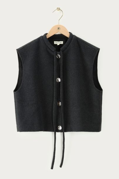 Donkergrijs wollen gilet met knopen
