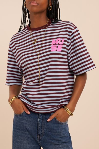 Dark red-blue striped T-shirt 'Muse'