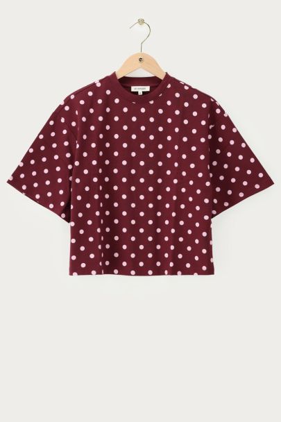 T-shirt boxy rouge foncé à pois