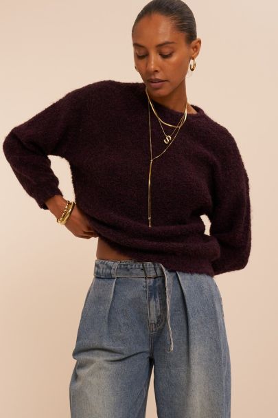 Dunkelroter Oversized Bouclé-Pullover