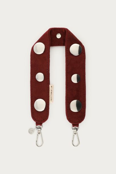 Dark red phone cord in suede look with studs | My Jewellery