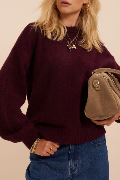 Pull bordeaux &agrave; imprim&eacute; au dos 'Atelier'