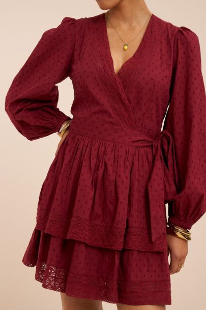 Robe portefeuille rouge &agrave; volants