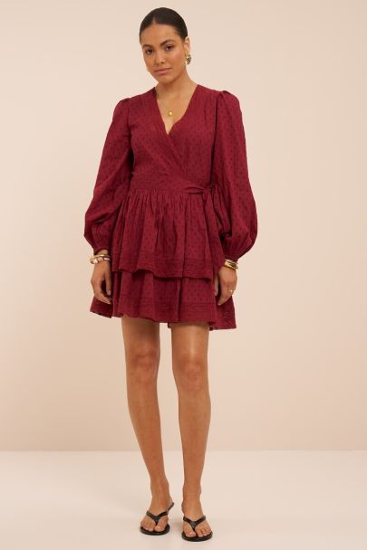 Robe portefeuille rouge &agrave; volants