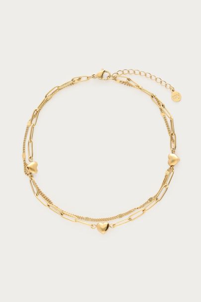 Dubbele enkelband met schakel en hartje