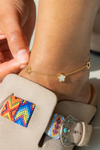 Double cha&icirc;ne de cheville avec fleurs en nacre