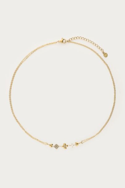 Dubbele ketting met vijf bedels en strass