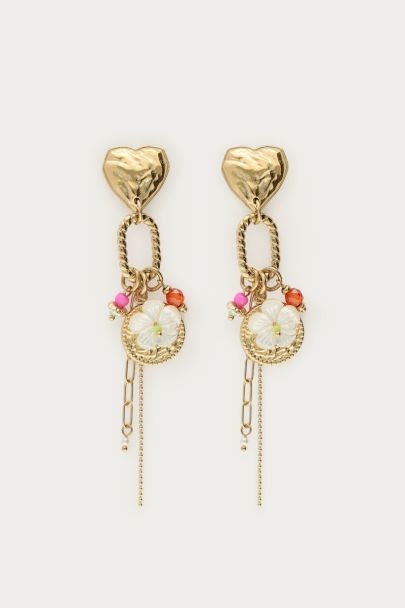 Boucles d'oreilles c&oelig;ur et charms multiples