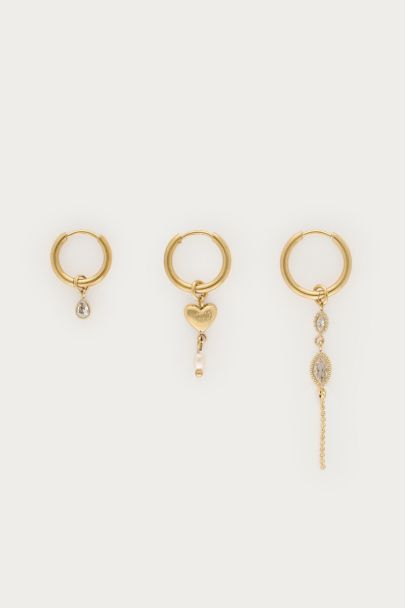 Ear Game Set aus drei Creolen mit Herz und Strass