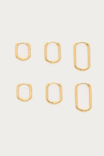 Lot de 3 paires de créoles Ear game carrées à strass
