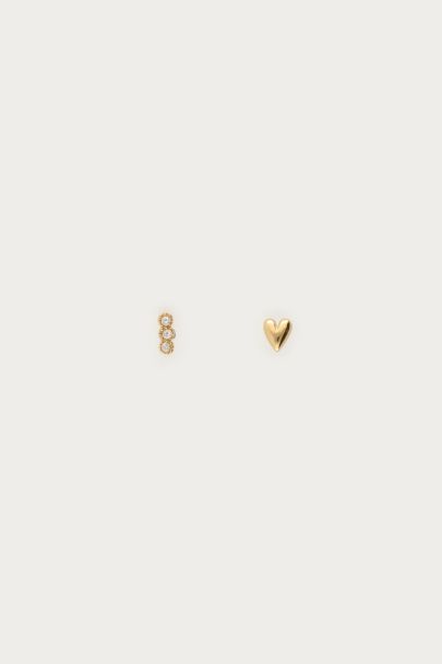Ear piercing set with heart and rhinestone