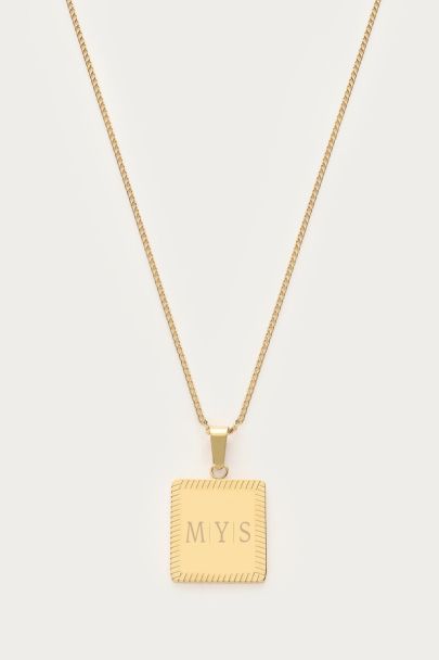 Engraved long necklace with square charm