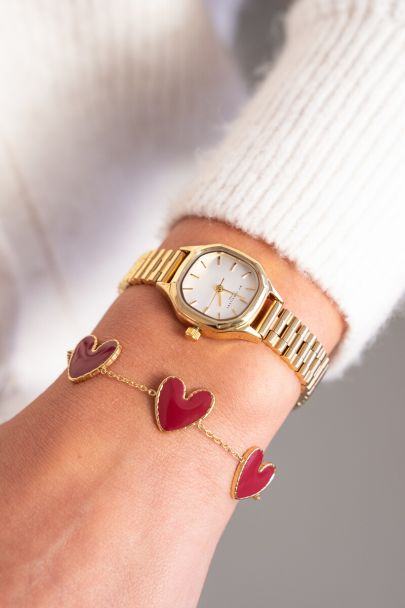 Fijne armband met burgundy hartjes