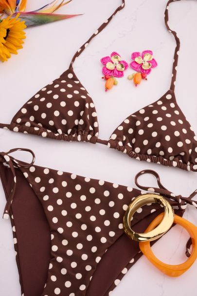 Bruine bikini set met polkadot
