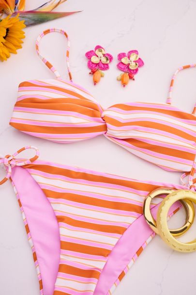 Haut de bikini bandeau orange &agrave; rayures multicolores