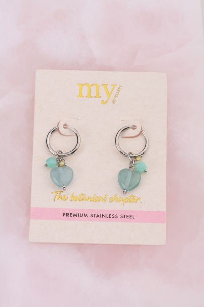 Boucles d'oreilles Botanical avec cœur bleu et perles fantaisie 